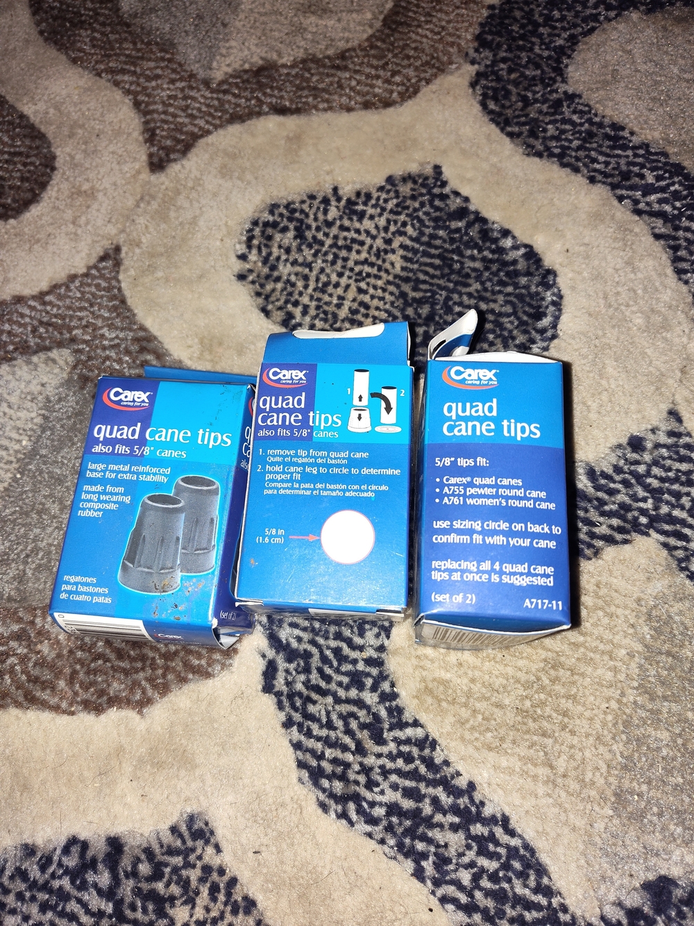 Carex Quad Cane Tips Blue Packaging - Set of 3 Boxes